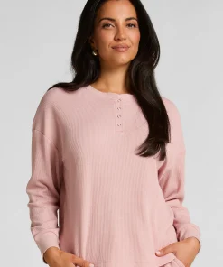Top Waffelstrick Henley - Rosa