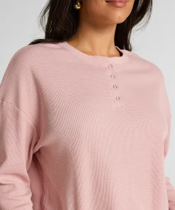 Top Waffelstrick Henley - Rosa