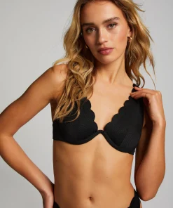 Unwattiertes Bügel-Bikini-Top Scallop - Schwarz