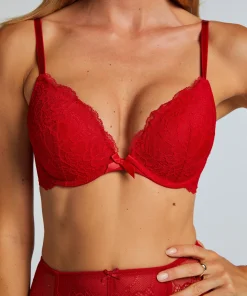 Vorgeformter Push-up-Bügel-BH Teddy - Rot