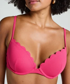 Vorgeformtes Push-up Bügel-Bikinitop Scallop Cup A - E - Rosa