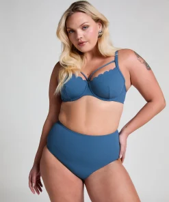 Wattiertes Bügel-Bikinioberteil Scallop - Blau