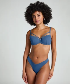 Wattiertes Bügel-Bikinioberteil Scallop - Blau