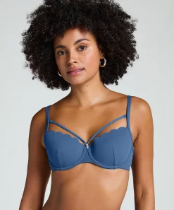 Wattiertes Bügel-Bikinioberteil Scallop - Blau