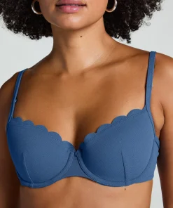 Wattiertes Bügel-Bikinioberteil Scallop - Blau