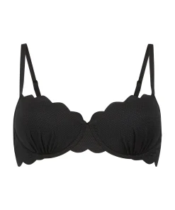 Wattiertes Bügel-Bikinioberteil Scallop - Schwarz