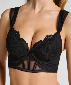Whitney Gepolsterter Longline-Push-up-BH mit Bügel - Schwarz