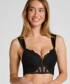 Whitney Gepolsterter Longline-Push-up-BH mit Bügel - Schwarz