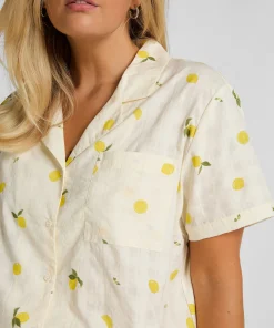 Zitronen Pyjamajacke - Weiß